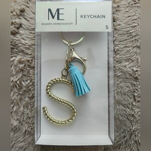 Modern Expressions Letter S Gold and Light Blue Keychain Bagcharm